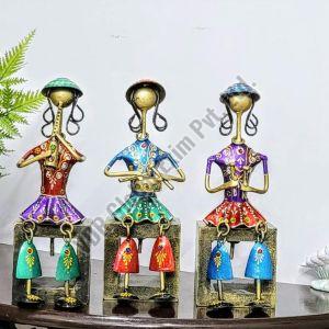 Iron Multicolor Musicians Showpiece Set Of 3