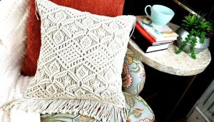 White Cotton Macrame Cushion Cover