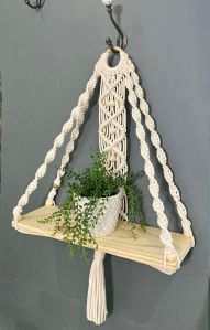 White Macrame Wall Hanging Shelf