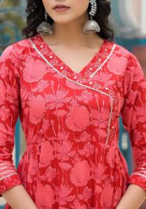 Allover Red Pink Anarkali set