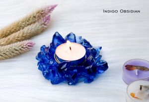 Indigo Blue Obsidian Tea Light Holder Diya