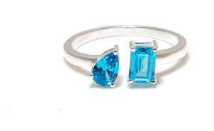 Blue Topaz Gemstone Toi Et Moi Ring