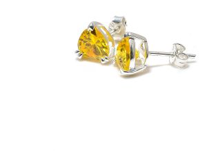 Heart Shape Sterling Silver Citrine Gemstone Stud Earring