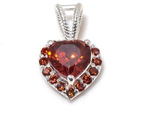 Heart Shape Sterling Silver Garnet Gemstone Pendant