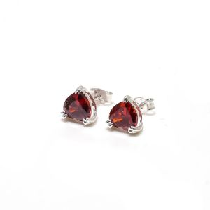 Heart Shape Sterling Silver Garnet Gemstone Stud Earrings