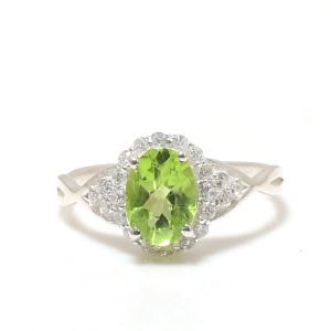Oval Cut Sterling Silver Peridot Gemstone Ring