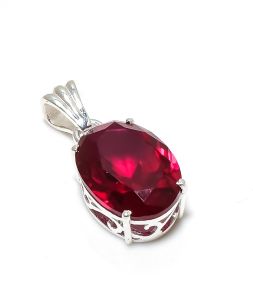 Oval Shape Sterling Silver Garnet Gemstone Pendant