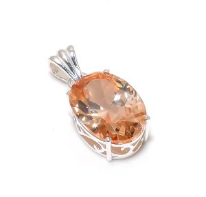 Oval Shape Sterling Silver Morganite Gemstone Pendant