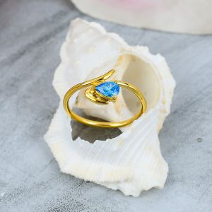 Pear Cut Sterling Silver Blue Topaz Gemstone Ring