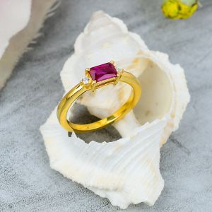 Rectangle Shape Sterling Silver Ruby Gemstone Ring