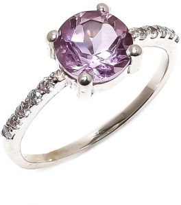 Round Sterling Silver Amethyst Gemstone Ring
