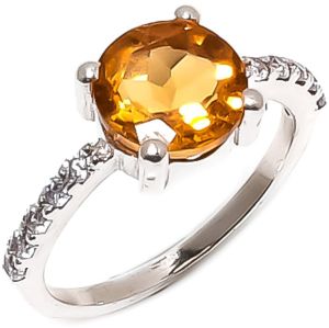 Round Sterling Silver Citrine Gemstone Ring