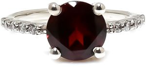 Round Sterling Silver Garnet Gemstone Ring