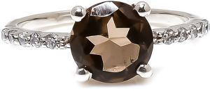 Round Sterling Silver Smoky Quartz Gemstone Ring