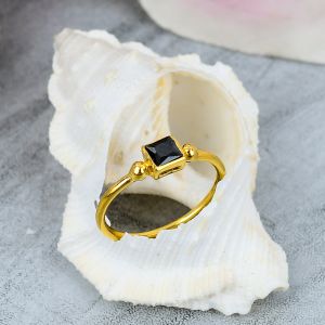 Sterling Silver Black Onyx Gemstone Baguette Ring