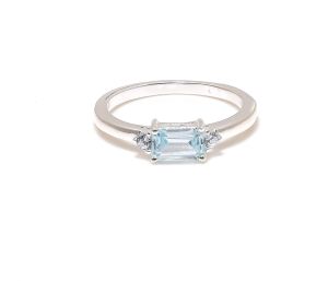 Sterling Silver Cubic Zirconia Aquamarine Gemstone Ring