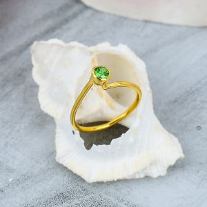Sterling Silver Gold Plated Emerald Gemstone Ring