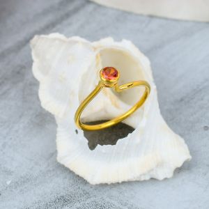 Sterling Silver Gold Plated Orange Topaz Gemstone Ring