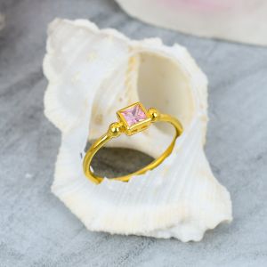 Sterling Silver Morganite Gemstone Baguette Ring