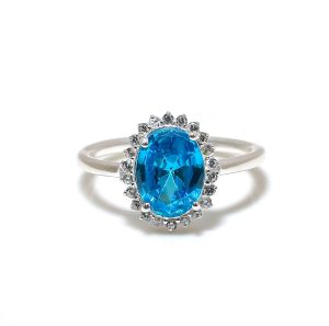 Sterling Silver Oval Shape Blue Topaz Gemstone Ring