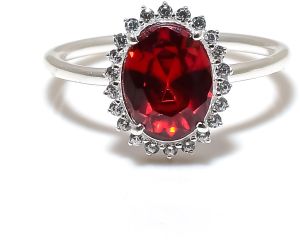 Sterling Silver Oval Shape Garnet Gemstone Ring