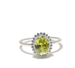Sterling Silver Oval Shape Lemon Topaz Gemstone Ring