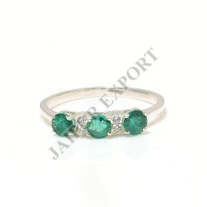 3 Stone Sterling Silver Emerald Ring