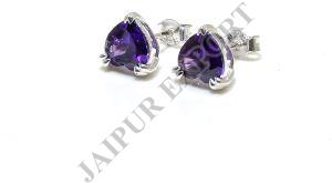 Heart Shape Sterling Silver Amethyst Gemstone Stud Earrings