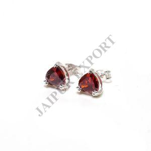 Heart Shape Sterling Silver Garnet Gemstone Stud Earrings