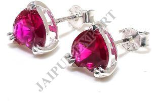 Heart Shape Sterling Silver Ruby Gemstone Stud Earrings