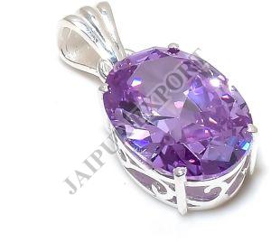 Oval Shape Sterling Silver Amethyst Gemstone Pendant