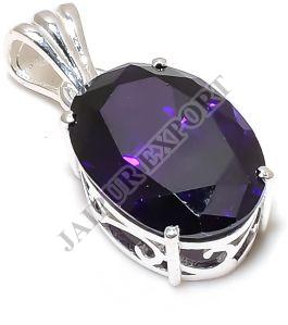 Oval Shape Sterling Silver Dark Amethyst Gemstone Pendant