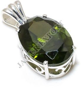 Oval Shape Sterling Silver Dark Peridot Gemstone Pendant