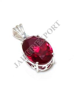 Oval Shape Sterling Silver Garnet Gemstone Pendant