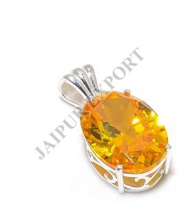 Oval Shape Sterling Silver Golden Topaz Gemstone Pendant