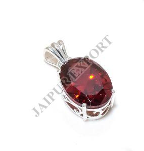 Oval Shape Sterling Silver Hessonite Garnet Gemstone Pendant