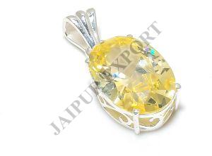 Oval Shape Sterling Silver Lemon Topaz Gemstone Pendant