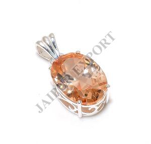 Oval Shape Sterling Silver Morganite Gemstone Pendant