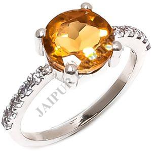 Round Sterling Silver Citrine Gemstone Ring