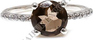 Round Sterling Silver Smoky Quartz Gemstone Ring