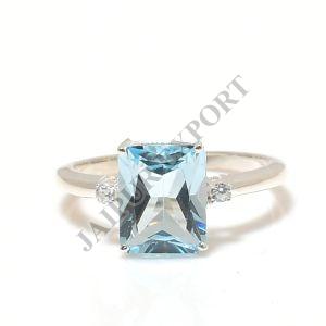 Sterling Silver Blue Topaz Gemstone Radiant Ring