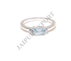 Sterling Silver Cubic Zirconia Aquamarine Gemstone Ring