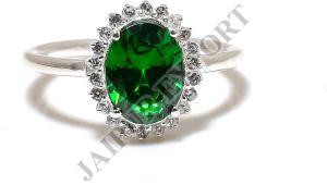 Sterling Silver Oval Shape Emerald Gemstone Ring