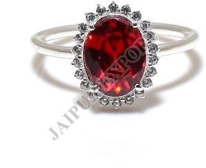 Sterling Silver Oval Shape Garnet Gemstone Ring