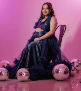 Blue Satin Maternity Gown