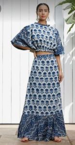 Cotton Indigo Top Skirt Set