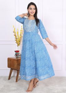 Cotton Printed Lehariya Ladies Frock Suit