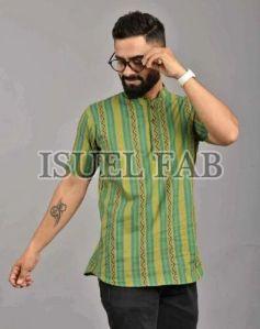 Mens Half Sleeves Green Short Kurta