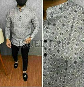 Mens Full Sleeves Grey Short Kurta