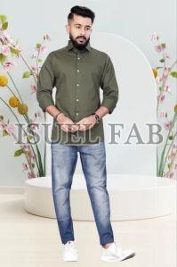 Mens Green Plain Full Sleeves Shirt